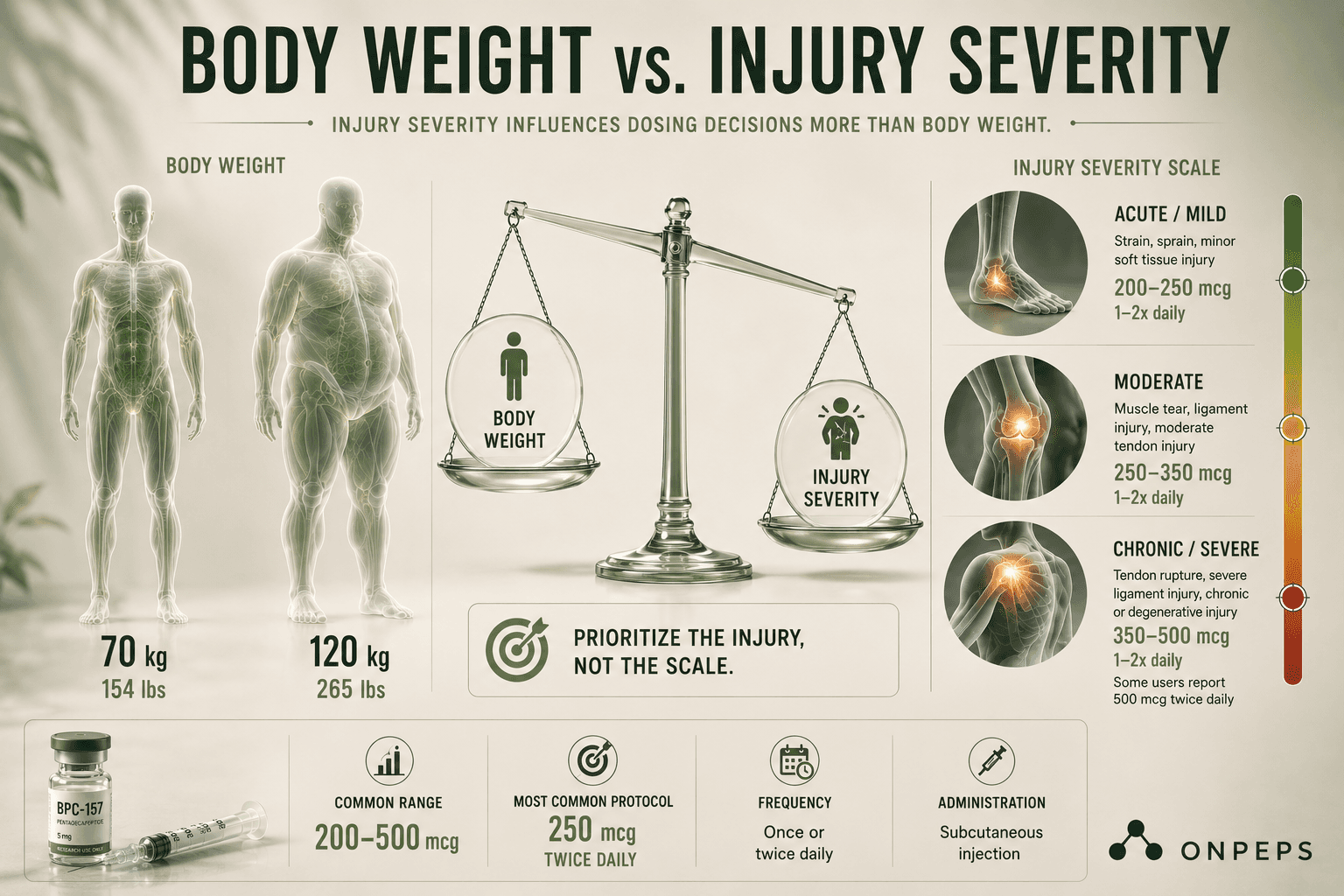 Body Weight vs. Injury Severity Dosing Data for BPC-157 - ONPEPS